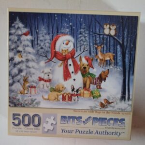 Bits and Pieces - Snowman with Dogs in the Woods