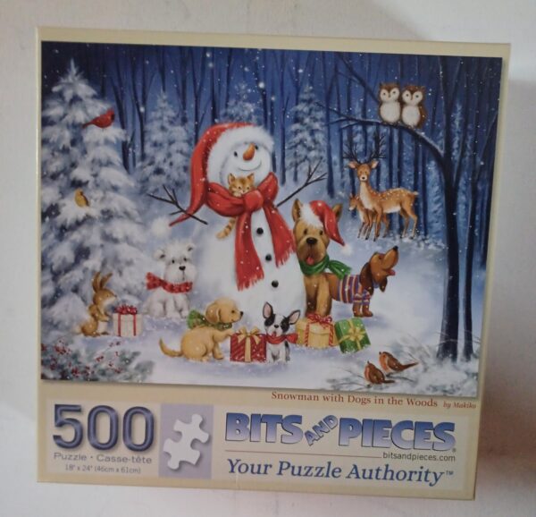 Bits and Pieces - Snowman with Dogs in the Woods