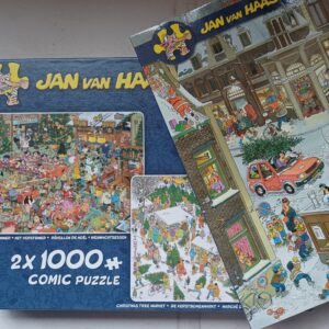 Jan van Haasteren - Het Kerst Diner - De Kerstbomenmarkt  - Met het Boek erbij - 2x1000